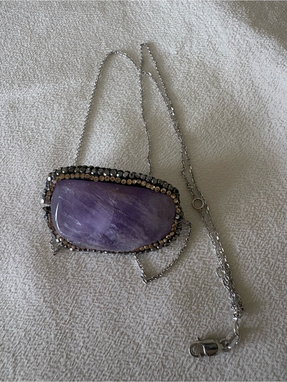 Purple Stone Pendant Necklace with Crystal Trim